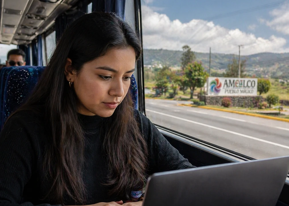 nómada digital en autobús
