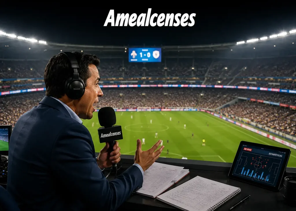 Periodista deportivo cubriendo un evento durante el Día Internacional del Periodista Deportivo